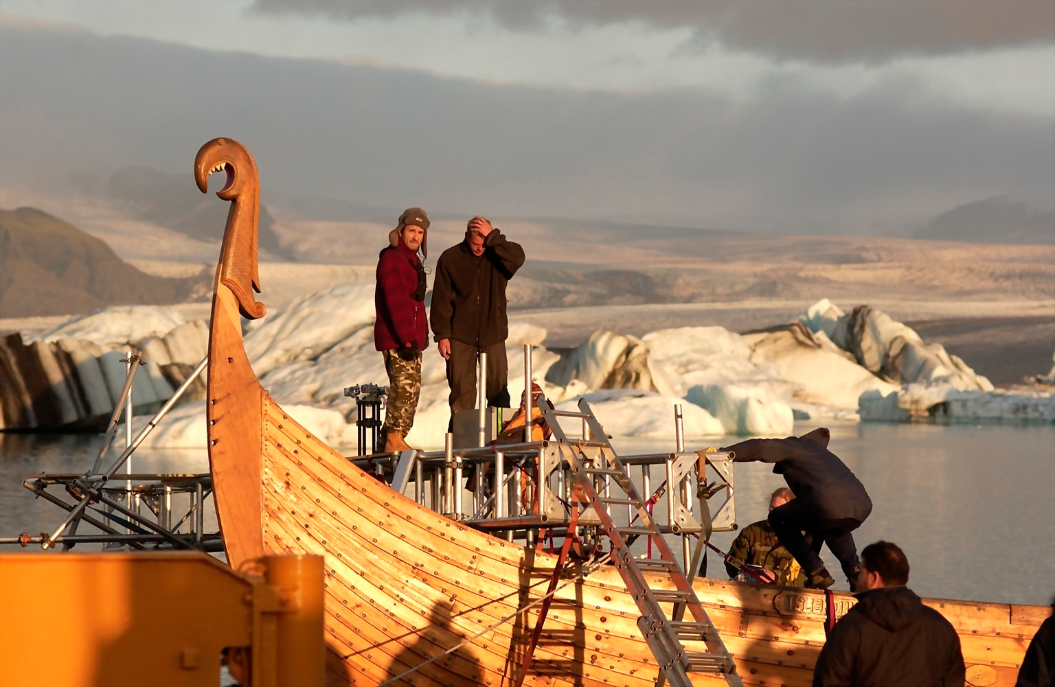 A Viking longboat action production setup — Beowulf & Grendel