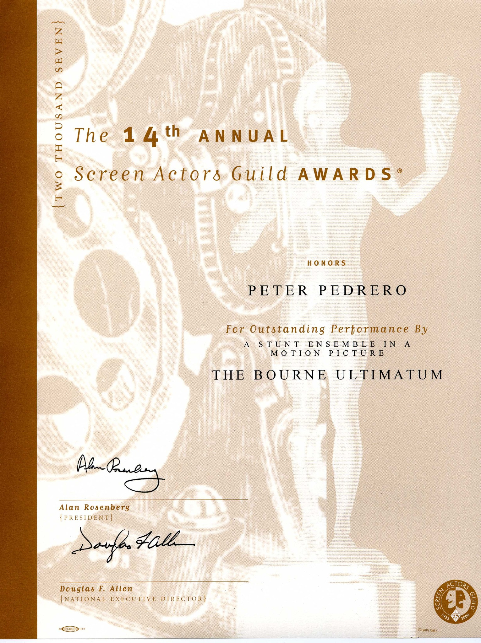 Peter Pedrero’s The Bourne Ultimatum certificate