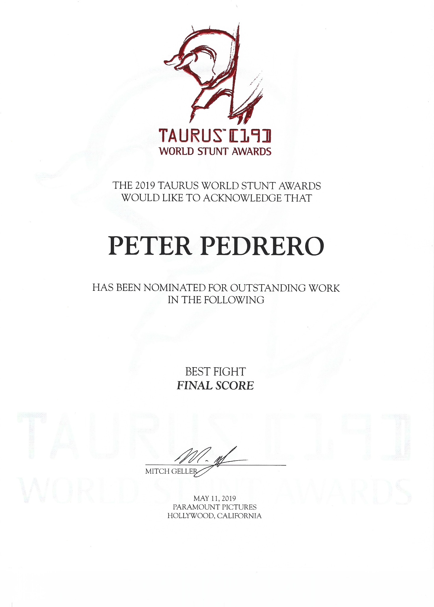 Peter Pedrero’s Final Score certificate
