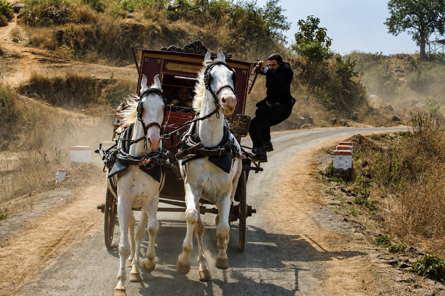 Horse-drawn carriage action sequence
