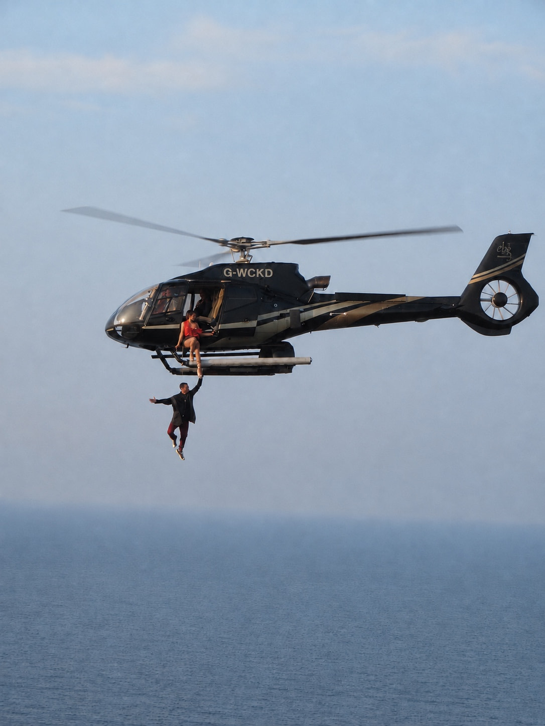 Wide helicopter action sequence