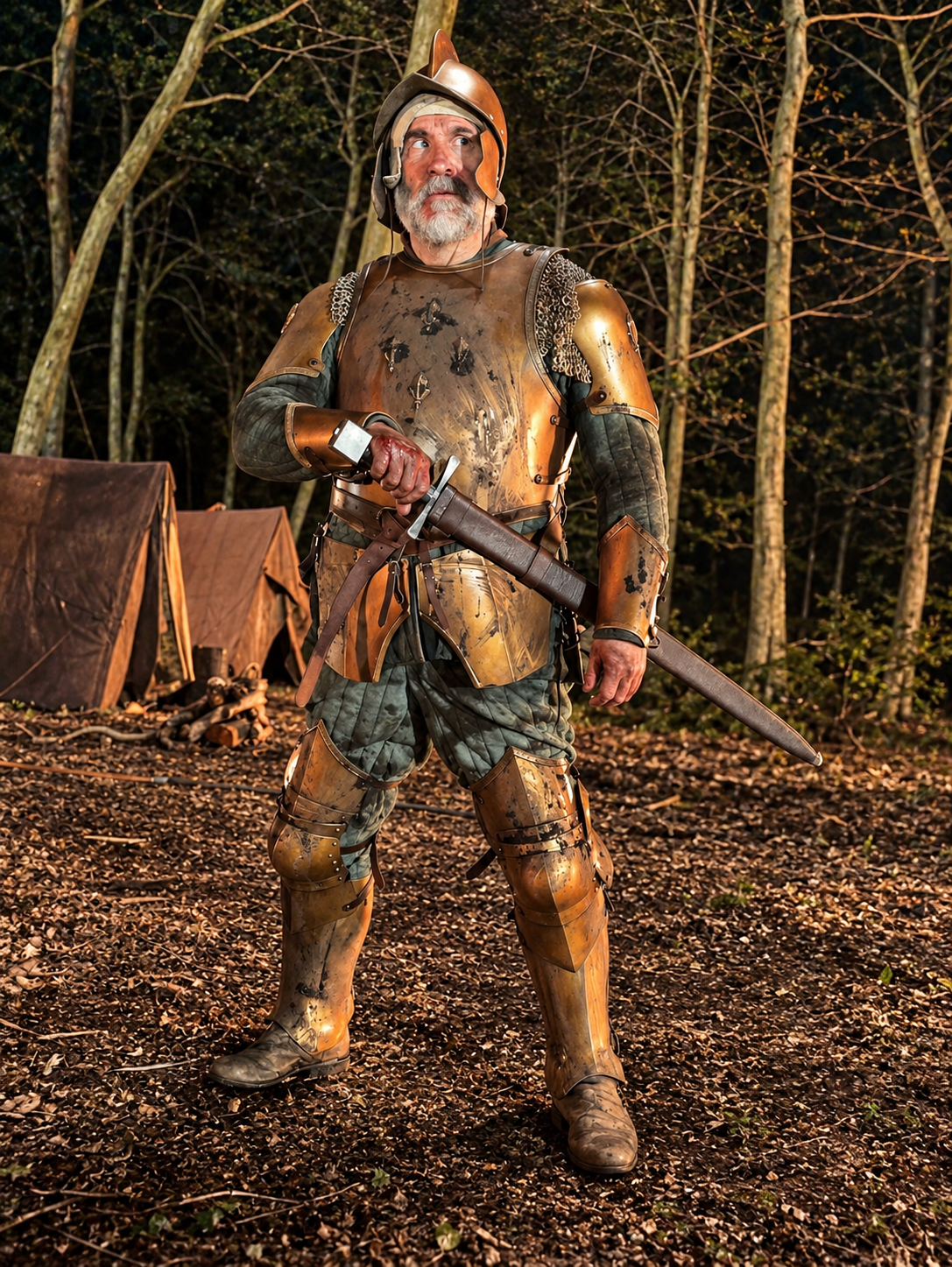 Peter Pedrero performing in full armour on location — The Witcher