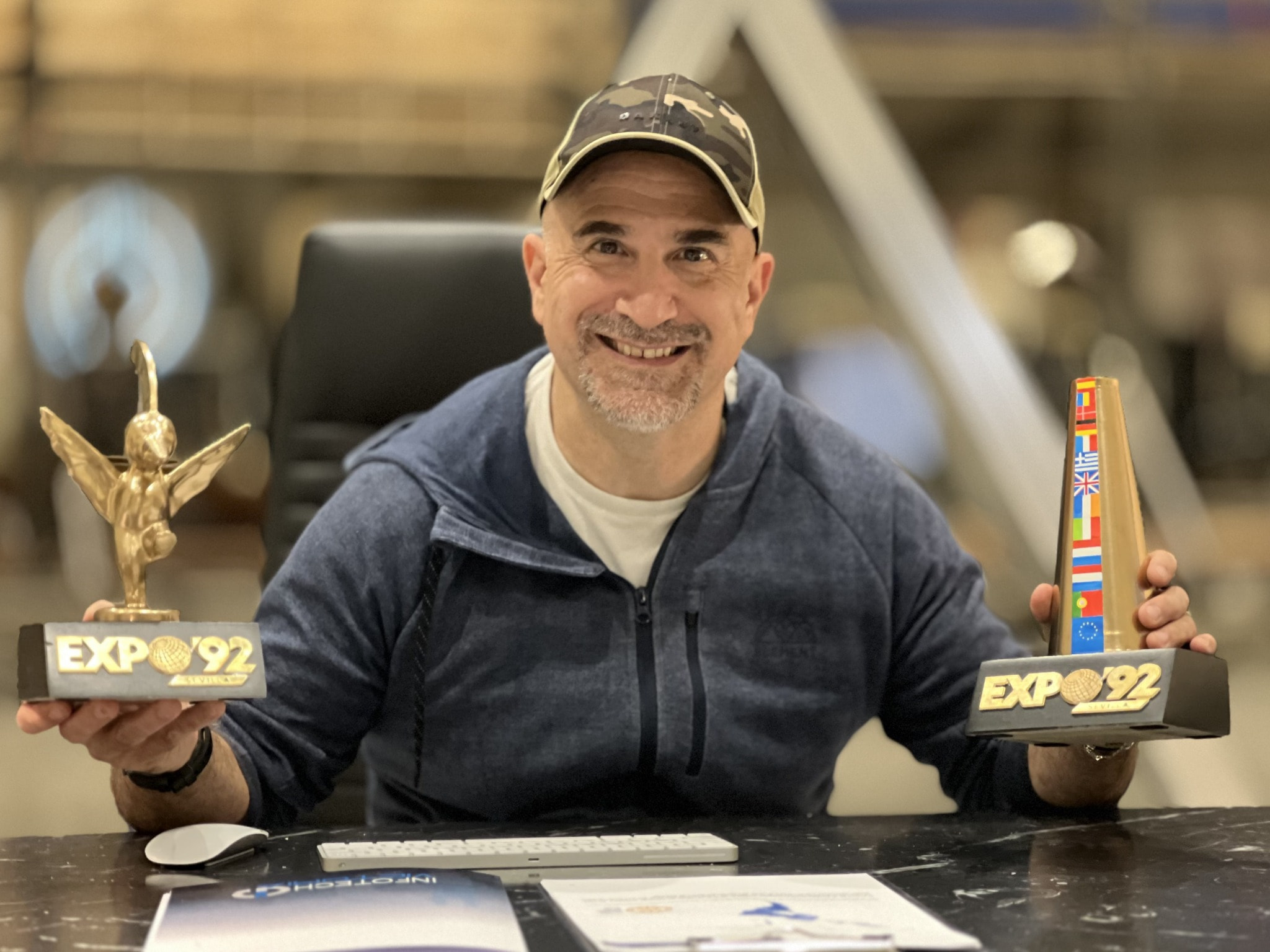 Peter Pedrero with production award mementos — 1992