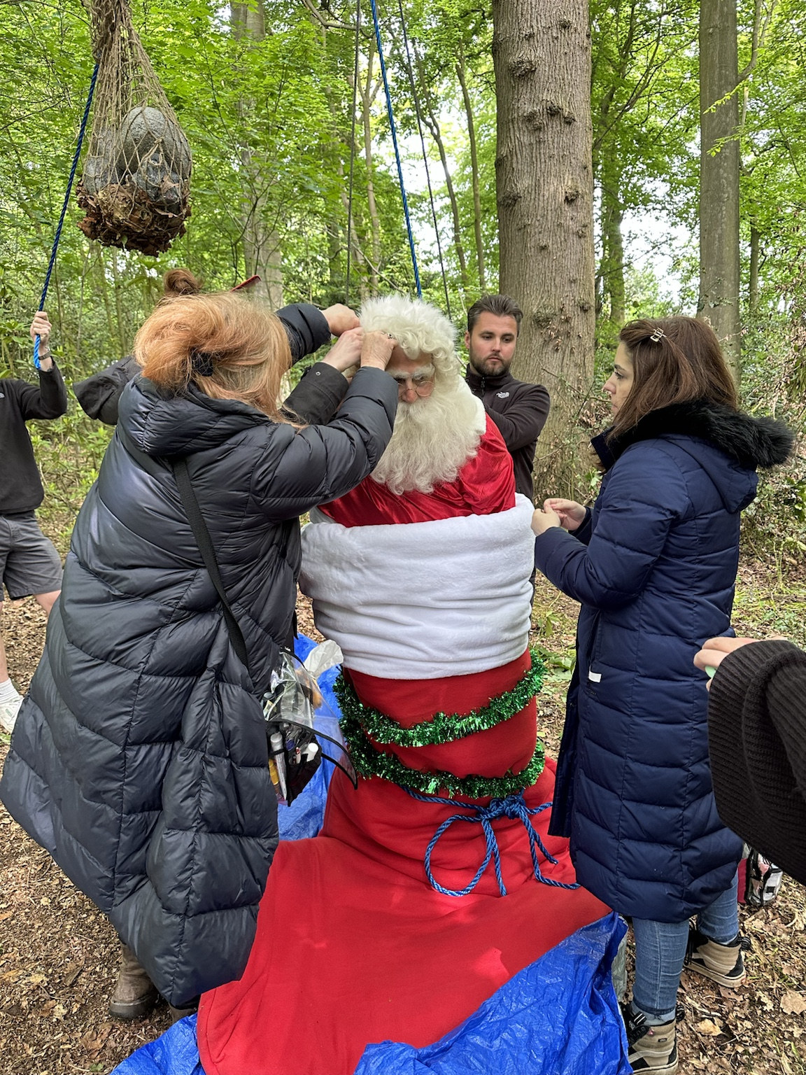 Behind the scenes preparing the Santa sequence — Blood Actually: Murder, They Hope