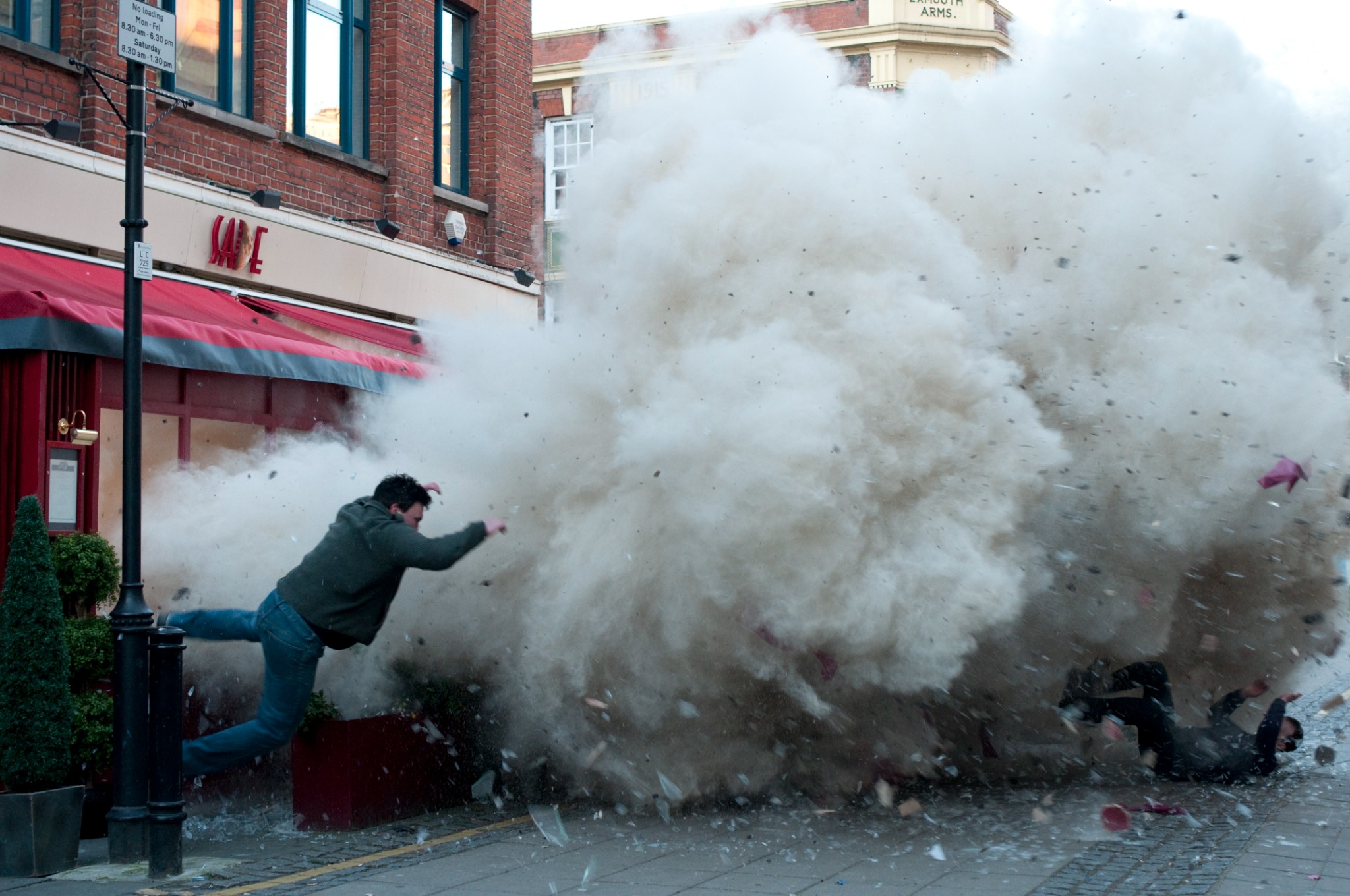 A performer running from a practical explosion — Cleanskin