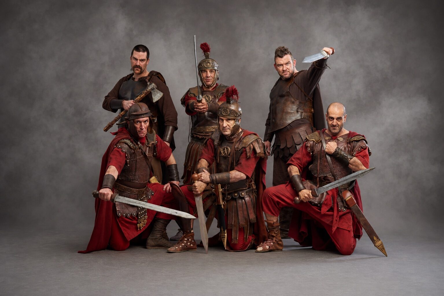 Peter Pedrero with fellow performers in period action costume — Barbarians Rising