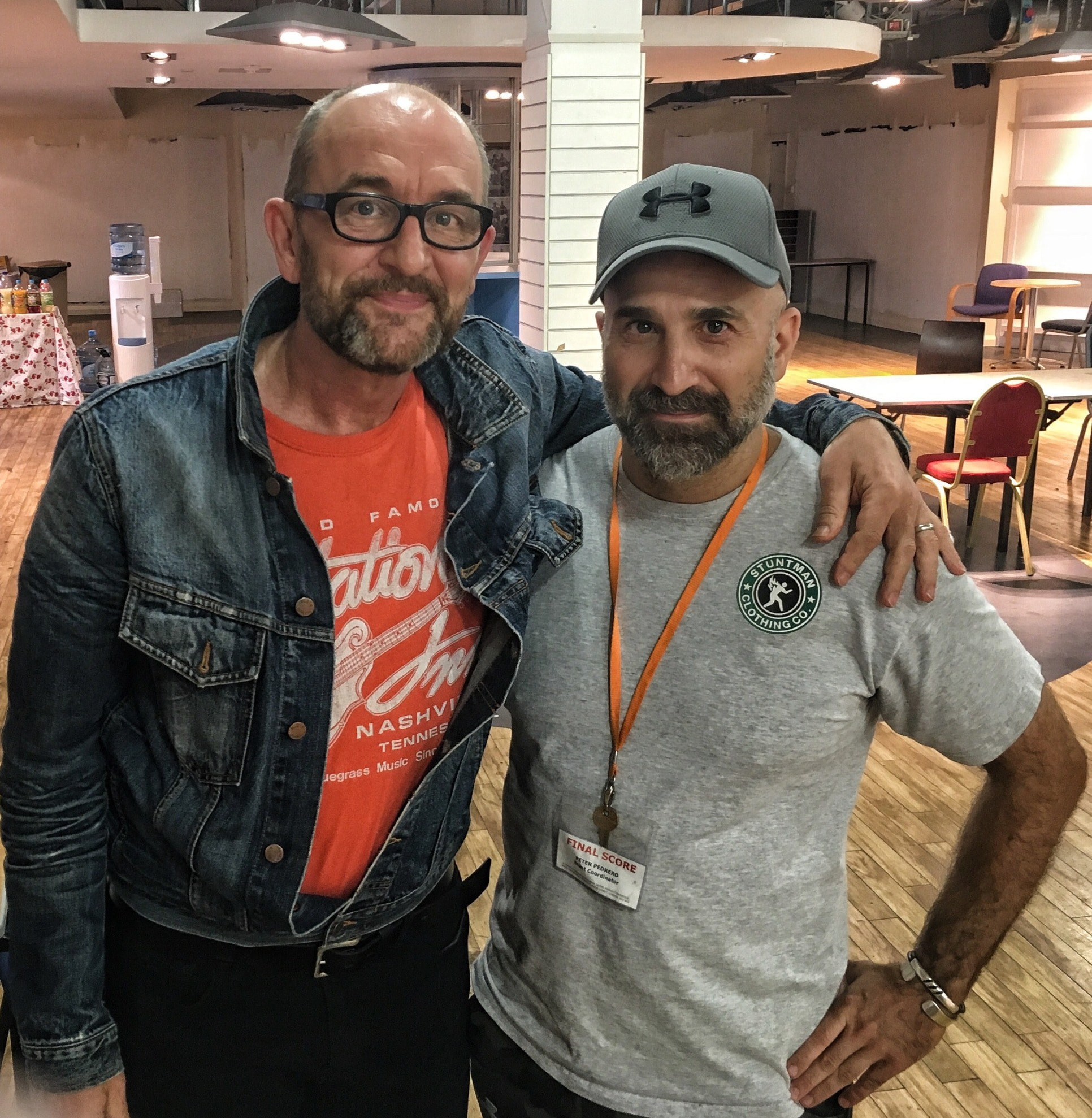 Peter Pedrero with an industry colleague during production — Final Score