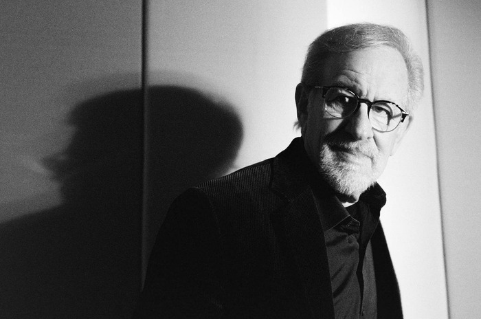 Black-and-white photograph of Steven Spielberg