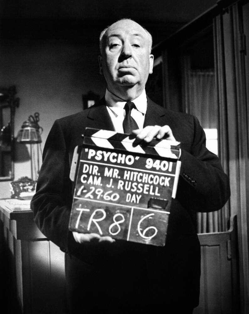 Black-and-white photograph of Alfred Hitchcock