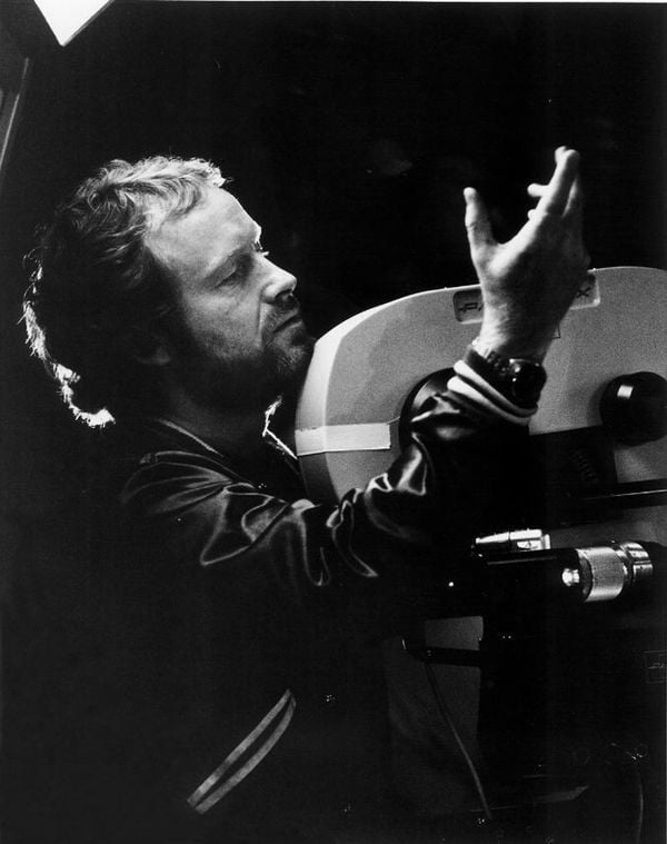 Black-and-white photograph of Ridley Scott
