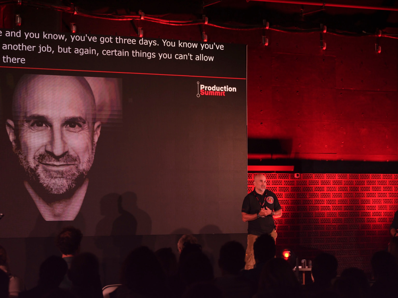 Peter Pedrero speaking about stunt safety at the Netflix Production Summit in Madrid